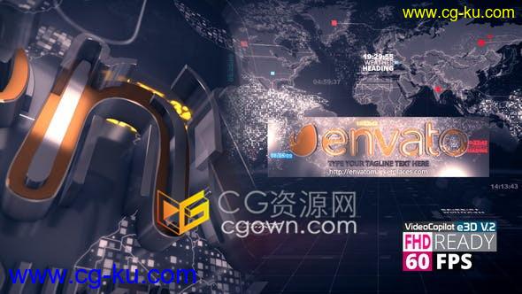 AE模板-E3D插件制作高科技世界地图LOGO动画新闻开播视频片头的图片1