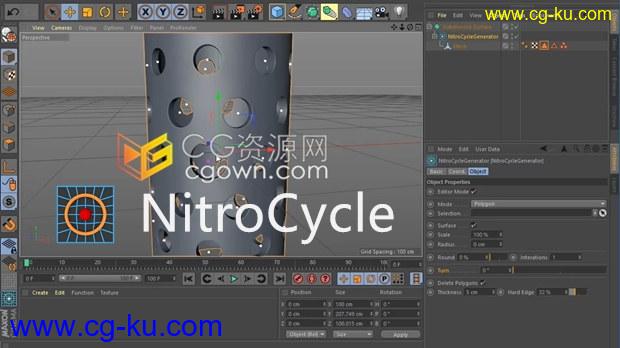 C4D插件-Nitro4D NitroCycle v1.2 打孔制作管道连接挖洞工具的图片1