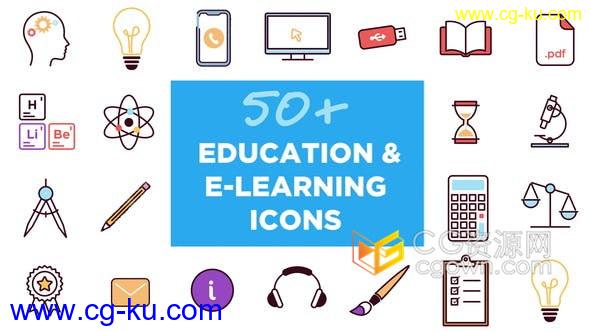 50多个用于在线学习教育课程讲解视频图标动画效果-AE模板的图片1