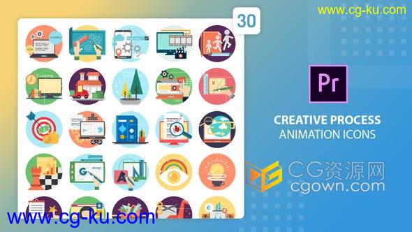 30个创意工作流程动画图标解说演示文稿信息图表网络Icons动画-PR模板的图片1