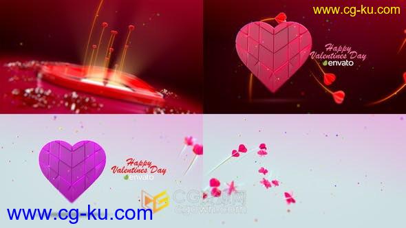 3D心形图形动画光线效果浪漫情人节婚礼视频片头制作-AE模板的图片1