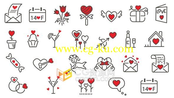 24 Love Icons爱心心形图标元素动画效果素材视频-AE模板的图片1