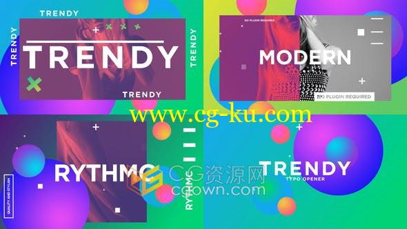 Trendy Typo Opener时髦时尚创意多彩图形动画视频-AE模板的图片1