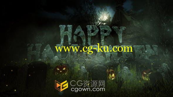 Halloween Logo万圣节视频片头狼叫僵尸蝙蝠恐怖3D动画-AE模板的图片1