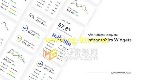 Infographics Widgets现代简约设计图表小部件条形图圆图山线图-AE模板的图片1