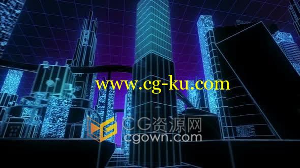 3D霓虹灯未来建筑发光城市背景视频素材下载的图片1