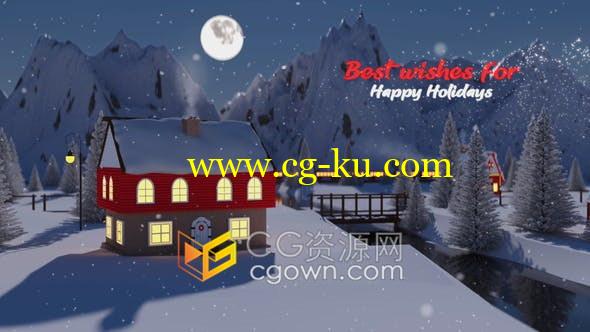魔法发光雪花粒子穿越三维圣诞场景揭示节日动画祝福标题贺卡-AE模板的图片1