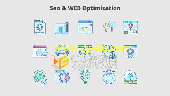 SEO搜索引擎优化网站编码数据分析响应式页面设计动画图标-AE模板的图片1