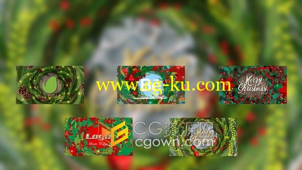 5种圣诞节主题风格清新花卉枝叶可爱装饰元素祝福贺卡-AE模板的图片1