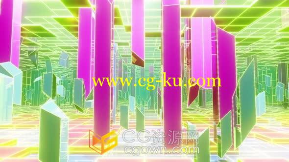 4K几何抽象空间全息时尚多彩荧光装饰梦幻楼梯背景视频素材的图片1