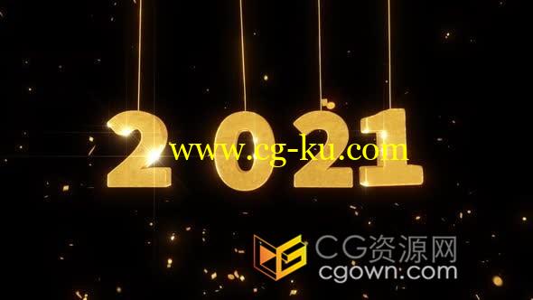 视频素材-金色碎屑喷发飘洒背景闪光2021数字吊挂展示新年庆典卡片祝福的图片1