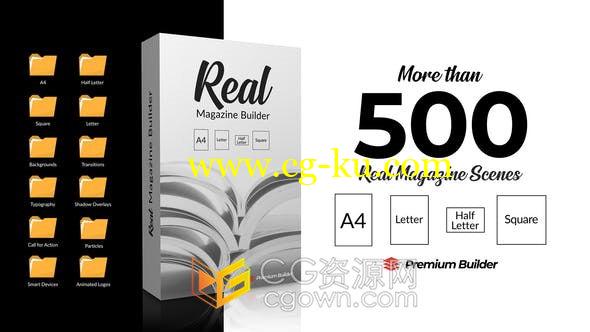 Real Magazine Builder Element 3D制作书籍小册子报纸期刊时尚杂志翻页动画-AE模板的图片1