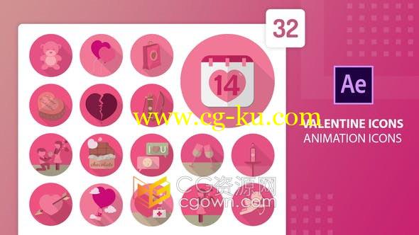 Valentine Animation Icons 32个关于情人节图标动画视频-AE模板的图片1