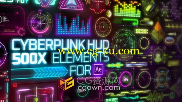 Cyberpunk HUD Elements大量霓虹灯赛博朋克科技元素动画-AE模板的图片1