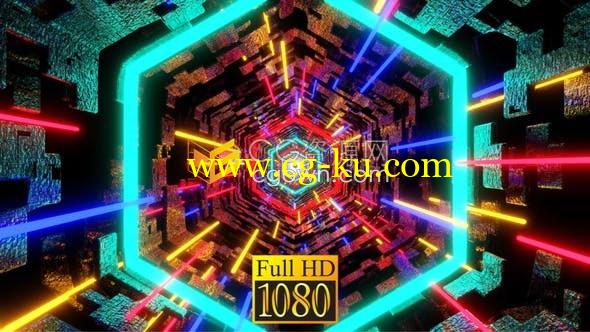 Bright Colorful Vj Loop 3D隧道多彩光线视觉六边形场景动画背景视频素材的图片1