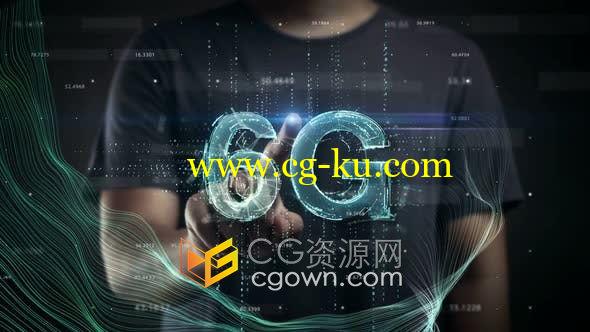 视频素材-男子触摸屏6G符号3D效果智能互联网下一代全球高科技的图片1