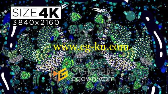 4K视频素材-鹳种族水鸟壁画图案抽象动态LED背景VJ素材的图片1