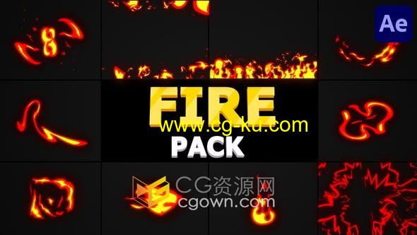 AE模板-10种卡通火焰图形MG动画效果Fire Pack的图片1