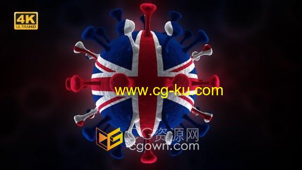 UK英国国旗图案3D动画Covid-19冠状病毒病背景视频素材的图片1