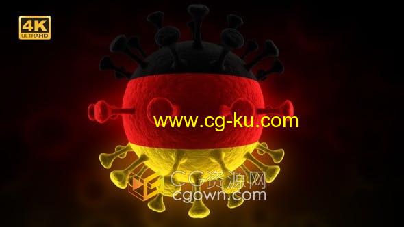 Germany德国国旗图案三维Covid-19毒病旋转动画4K背景视频素材的图片1