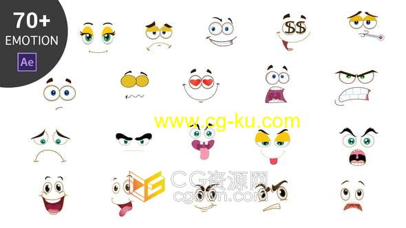 AE模板-70+卡通2D脸表情包动画Cartoon Emoticons的图片1