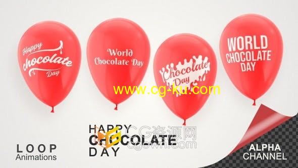 6 个不同生日快乐巧克力日庆祝气球动画带透明通道视频素材的图片1