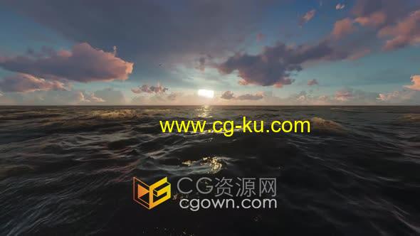 4K视频素材-飞越海镜头3D渲染Fly Over Sea的图片1