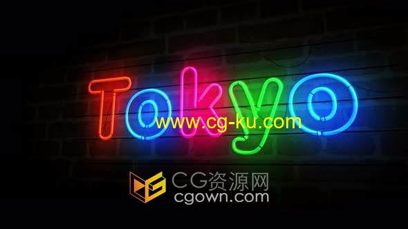 4K视频素材-在砖墙上霓虹灯东京Tokyo字母符号动画视频的图片1