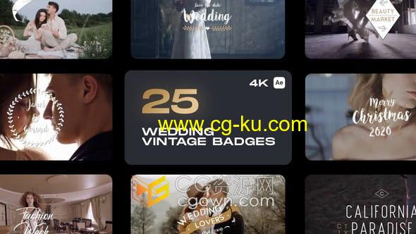 25个婚礼复古徽章文字标题标签动画视频字幕效果-AE模板的图片1