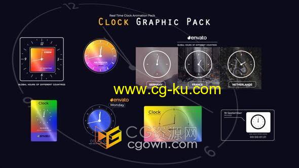 AE模板-7个独特的时钟动画元素数字时钟直播报价倒计时工具包的图片1