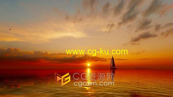 视频素材-美丽夕阳日落波光粼粼海平面帆船剪影景观的图片1