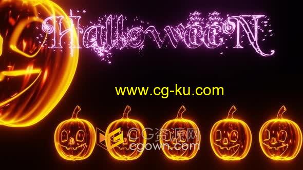 视频素材- 发光halloween万圣节文字南瓜元素出现与消失动画的图片1