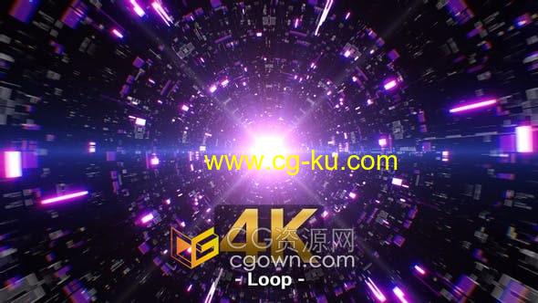 VJ素材-紫色科技隧道循环4K发光耀斑视觉艺术背景视频的图片1