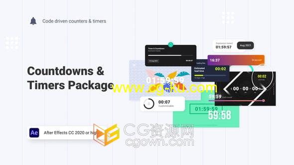 AE模板-非常实用多种类别适用各种场景60+倒计时和计时器动画元素工具包的图片1