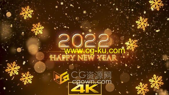 视频素材-金色烟花粒子飞舞雪花4K新年主题2022拜年贺卡迎新派对晚会背景的图片1