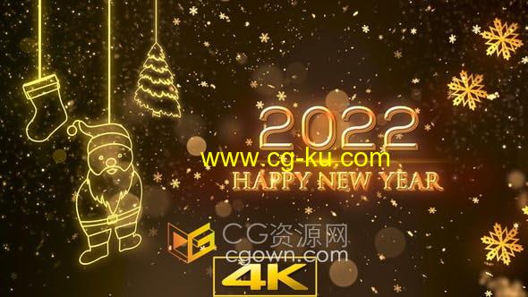 视频素材-4K圣诞新年闪光粒子元素2022新年祝福贺卡舞台表演庆祝活动背景的图片1