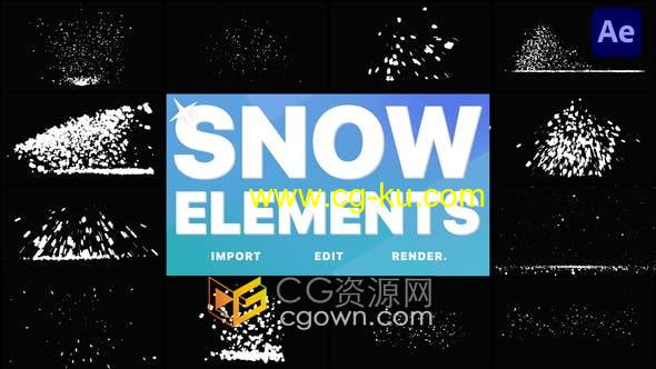 AE模板-冬季雪元素过渡飞舞雪花卡通暴风雪雪球爆炸动画的图片1