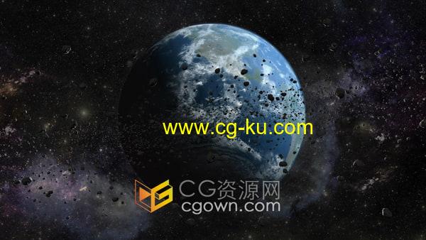 地球周边小行星穿越太空围绕碎石场景动画视频素材下载的图片1