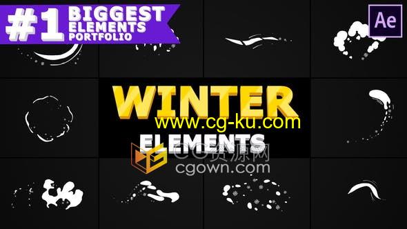 12组冬季冬天雪花元素图形动画效果视频Winter Elements-AE模板的图片1