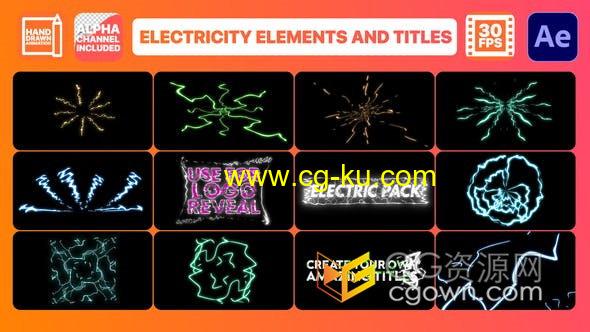 12组能量闪电发光手绘叠加元素+3个卡通视频字幕动画-AE模板的图片1