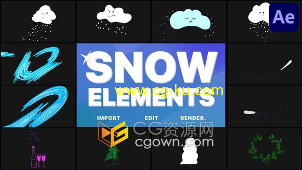 25组卡通雪云下雪暴风雪花飘动MG图形动画视频-AE模板的图片1