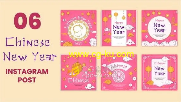 AE模板-2022农历新年元素社交媒体小视频帖子春节拜年祝福贺卡的图片1