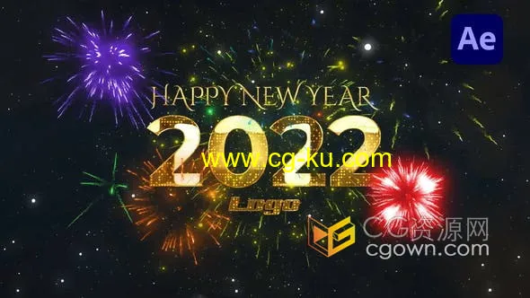 金色炫丽烟花数字倒计时2022新年倒数片头AE模板的图片1