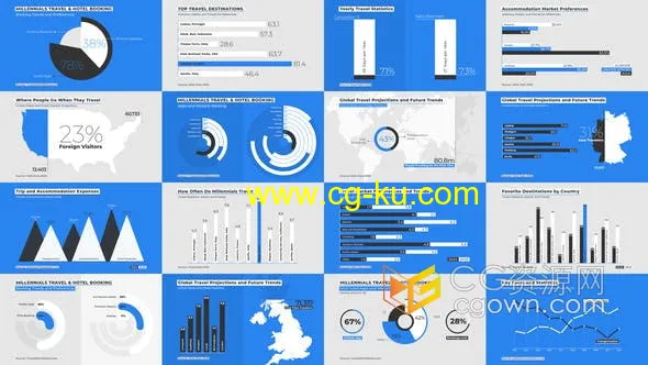 AE模板-实用信息图表工具包条柱圆线形径向三角形时间线和地图样式等的图片1