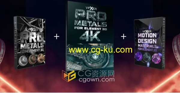 E3D插件材质纹理3套扩展包科幻机器人金属材​​料VFXER Element 3D Materials Pack Bundle的图片1