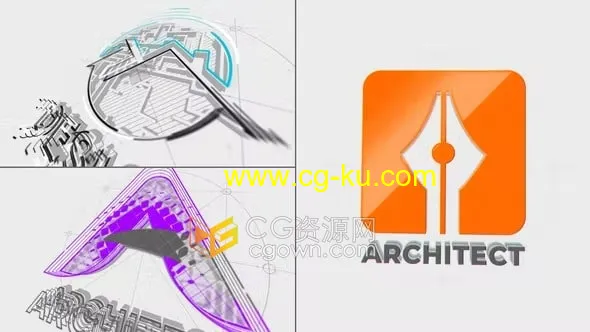 AE模板-3D立体建筑绘图风格干净多彩发光标志LOGO动画的图片1