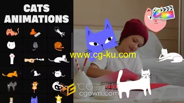 FCPX插件25只卡通猫MG图形动画视频制作元素素材的图片1