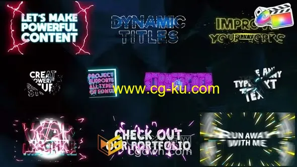 Dynamic Titles 10组电流闪电能量卡通动画视频字幕效果FCPX插件的图片1