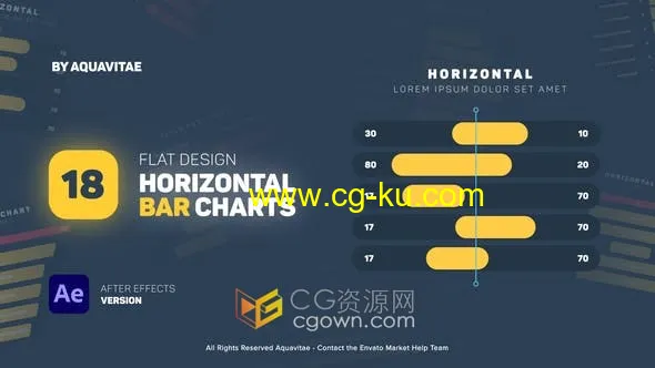 平面设计水平条形图18个数据驱动信息图表AE模板的图片1