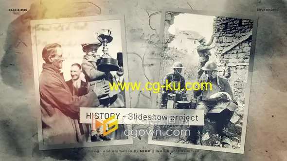 黑白灰烬效果复古风格纪录片4K经典历史相册AE模板的图片1